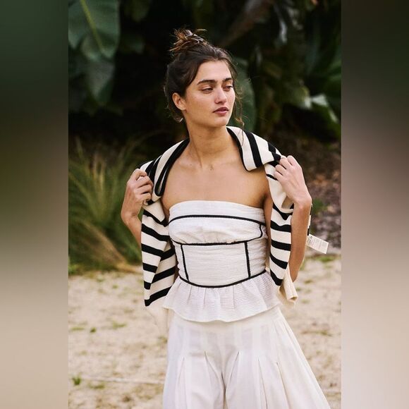 NWOT Free People Tara Tube Top | XLarge | White + Black - Picture 1 of 9